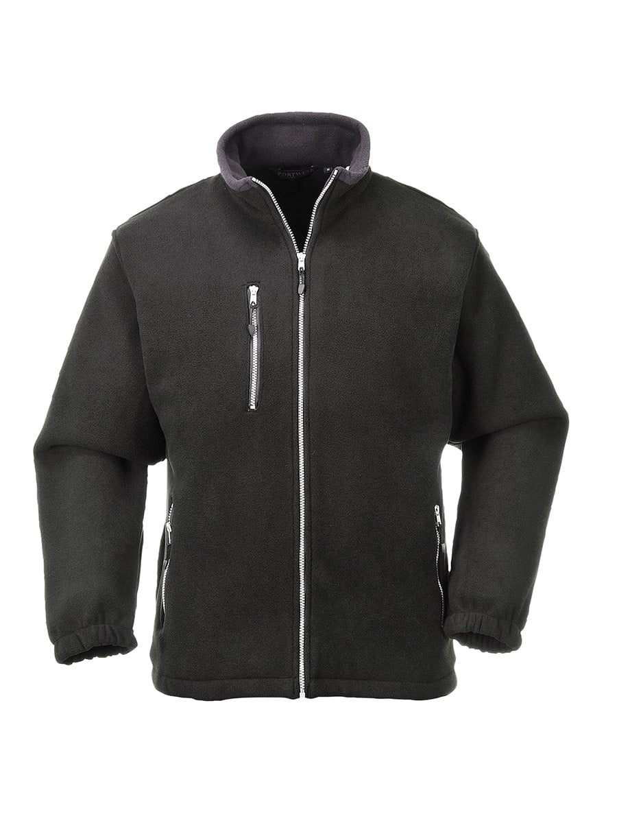 Portwest City Fleecejacke, schwarzes Fleece mit durchgehendem Reißverschluss, Stehkragen