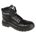 Schwarzer Stiefel mit Schnürung und Fellfutter, robuste Profilsohle