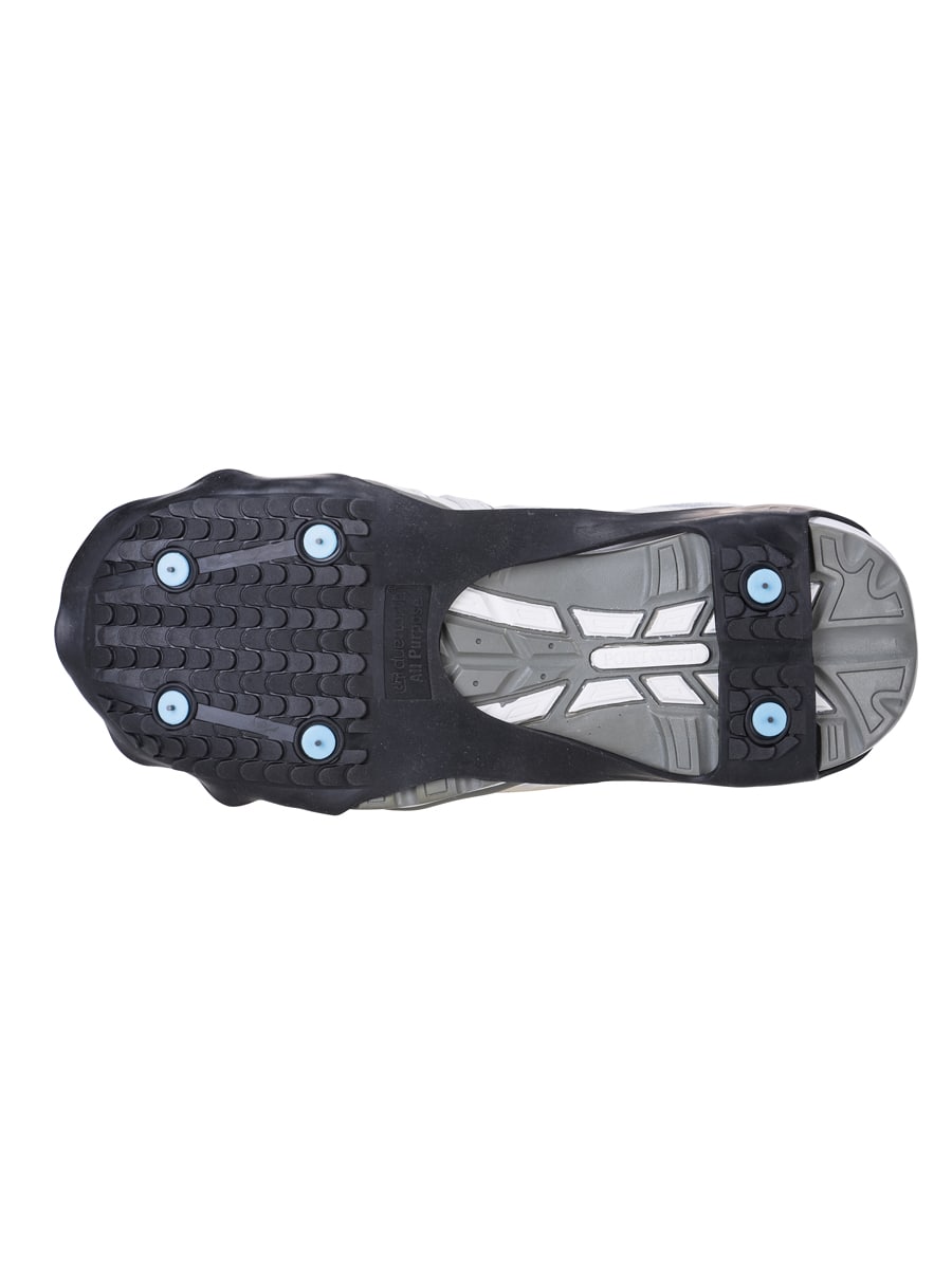 Allzweck-Spikes Sohlenansicht, schwarze Sohle mit blauen Metallspitzen, graues Profil