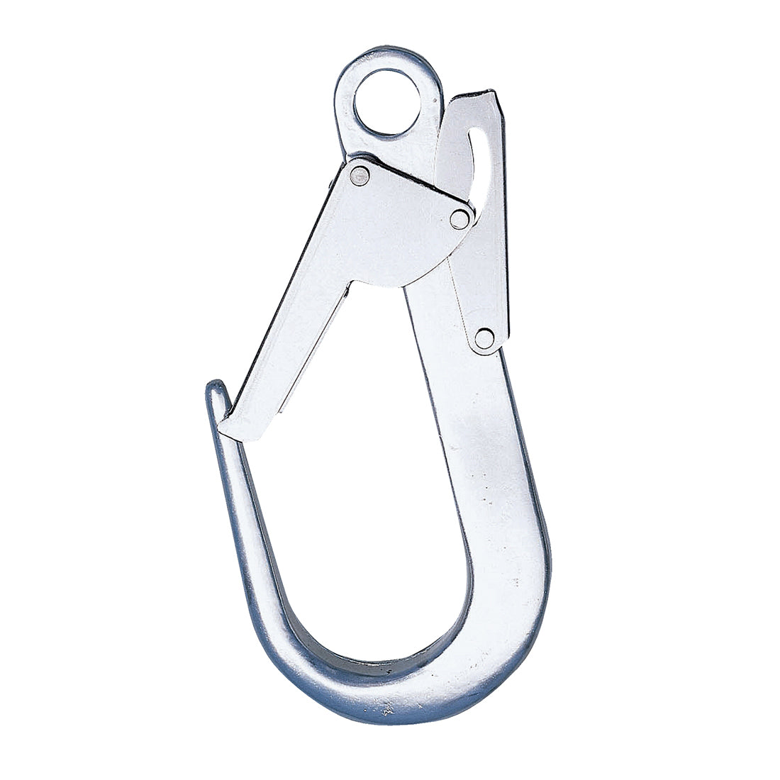 Gerüsthaken aus Stahl mit Sicherungsbügel, verzinkt, mit Befestigungsöse