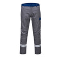 Zweifarbige Bundhose mit blauem Bund, grau, seitlichen Taschen und Reflexstreifen