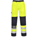 Warnschutzhose FR62 von Portwest, gelb-marine, mit breiten Reflexstreifen am Bein