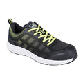 Steelite Tove Trainer: schwarzer Mesh-Schuh mit neon-grünen Schnürsenkeln und weißer Sohle