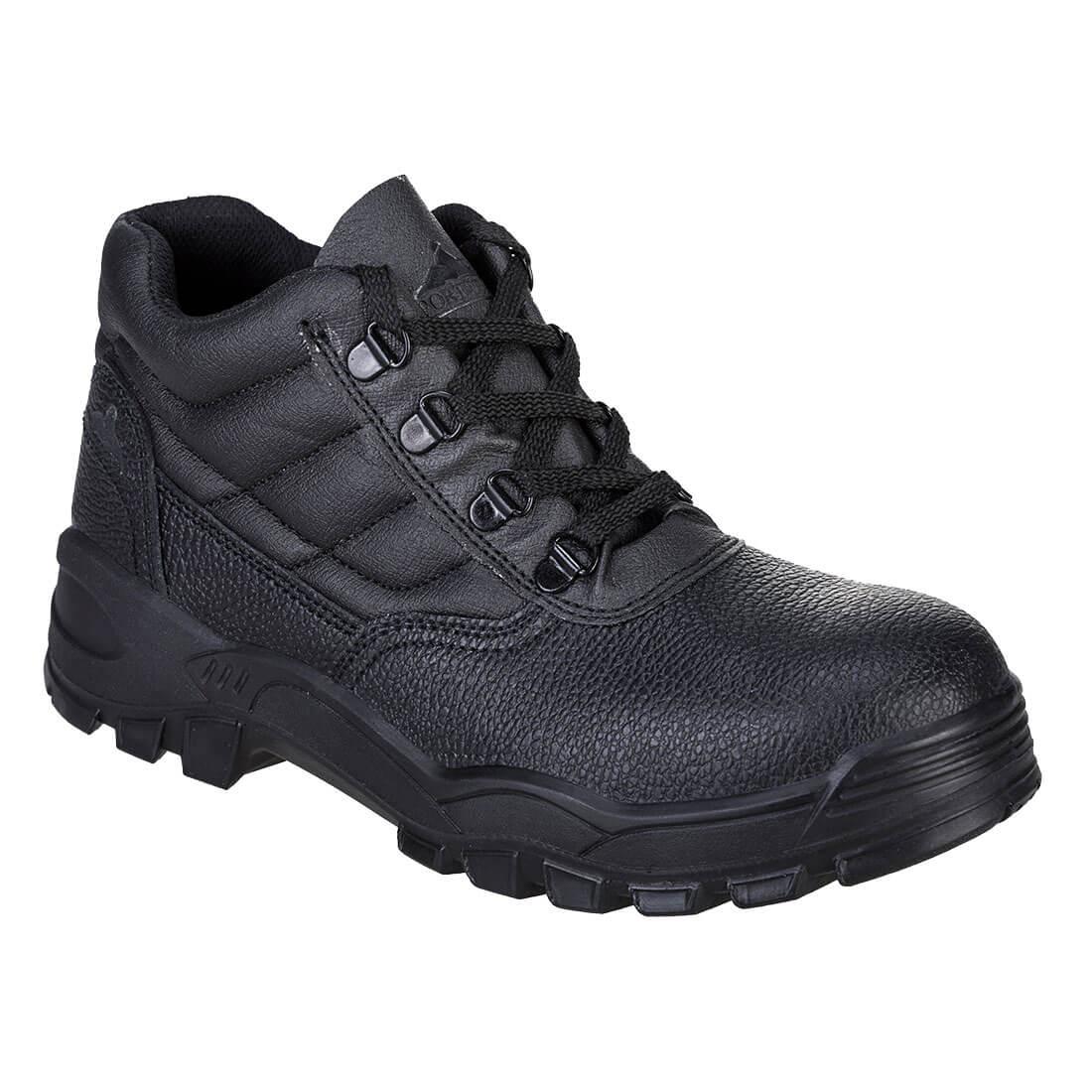 Sicherheitsstiefel mit Schnürung, gepolstertem Schaft und profilierter Gummisohle, schwarz