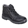 Schwarzer Sicherheitsstiefel S3, Schnürung, gepolsterter Schaft und robuste Profilsohle