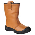 Sicherheitsstiefel aus braunem Leder mit schwarzer Schutzkappe und Profilsohle