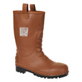 Brauner Sicherheitsstiefel mit hohem Schaft, Schnür-/Klettriemen, Profilsohle und Schutzkappe