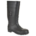 Schwarzer Sicherheits-Gummistiefel mit gepolstertem Schaft und Profilsohle, seitliche Schließeinsätze