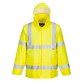 Portwest Warnschutz-Regenjacke, gelb, Kapuze und reflektierende Streifen