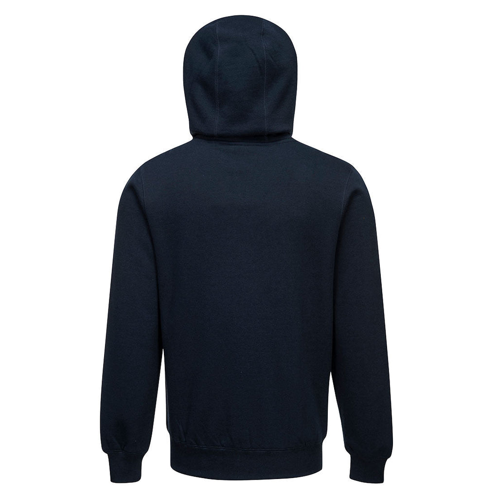 Hoodie-Sweatjacke dunkelblau mit Kapuze, Rückansicht