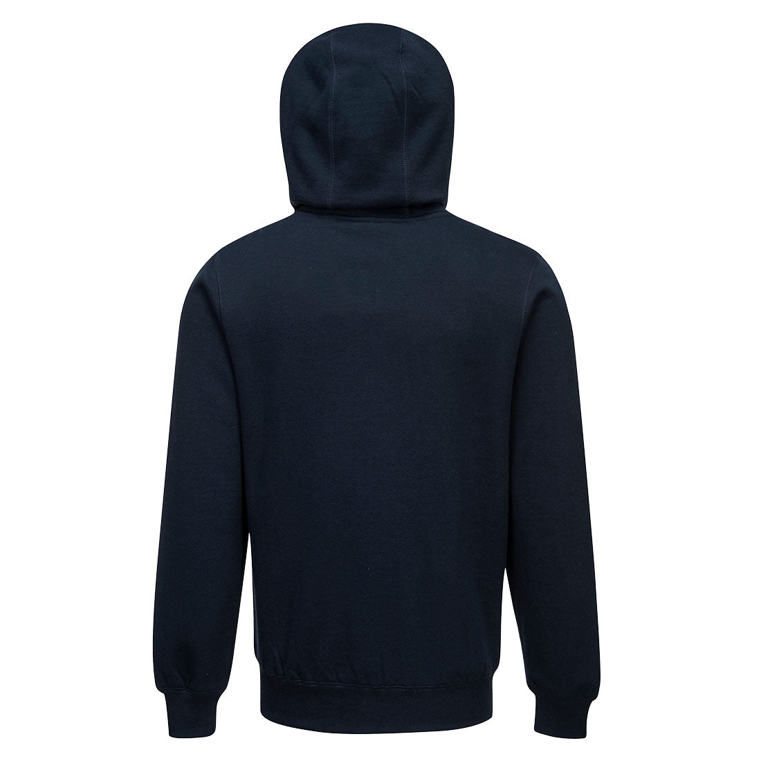 Hoodie-Sweatjacke dunkelblau mit Kapuze, Rückansicht