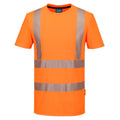 Hi-Vis-Sport-T-Shirt kurzarm in Neonorange mit reflektierenden Streifen vorne