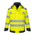 Hi-Vis Regenjacke, gelb mit reflektierenden Bändern und Kapuze