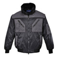 Zweifarbige Pilotjacke mit Fellkragen, durchgehendem Reißverschluss und Fronttaschen
