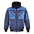Zweifarbige Pilotjacke dunkelblau/hellblau mit schwarzem Fellkragen und Reißverschluss