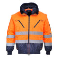 Hi-Vis-Pilotjacke mit Kunstfellkragen, orange/dunkelblau, reflektierenden Streifen