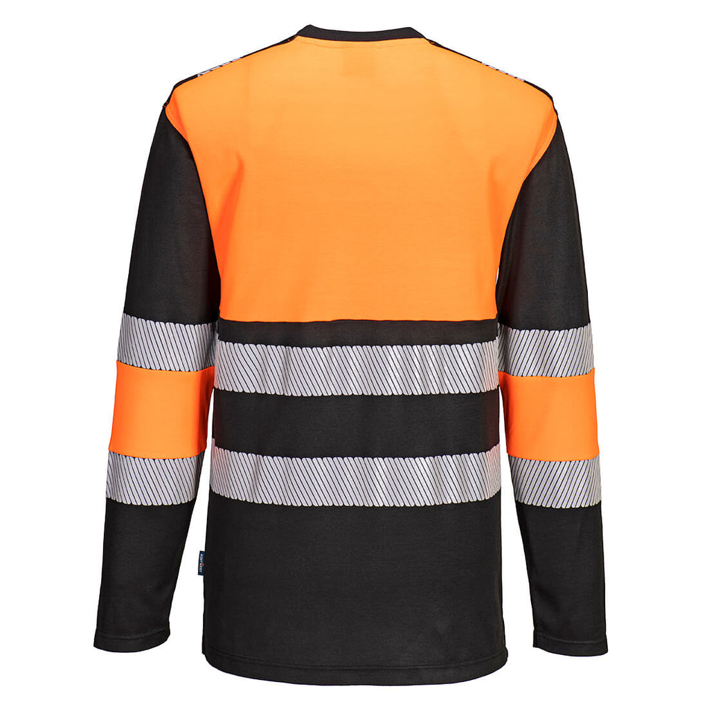 Warnschutz-Shirt langarm orange/schwarz mit reflektierenden Streifen, hinten