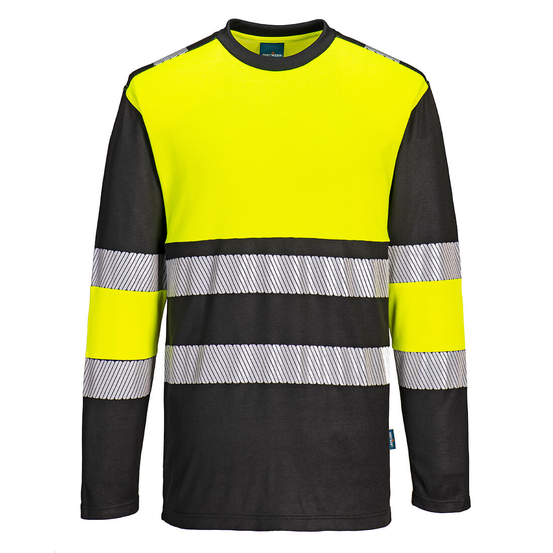 Warnschutz-T-Shirt mit langen Ärmeln, gelb-schwarz, Reflexstreifen vorn, Klasse 1