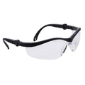 Schutzbrille PW35 mit klarer Linse, schwarzem Rahmen und Bügeln
