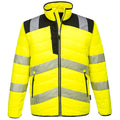 Warnschutz-Steppjacke in Gelb mit schwarzem Einsatz, Reißverschluss und reflektierenden Streifen
