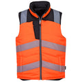 Warnschutz-Wendeweste: orange mit reflektierenden Streifen, Frontreißverschluss, schwarzer Kragen