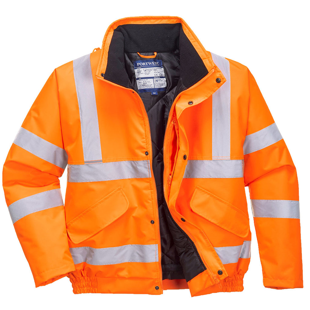 Warnschutz-Winterpilotjacke, orange mit Reflexstreifen und Frontreißverschluss