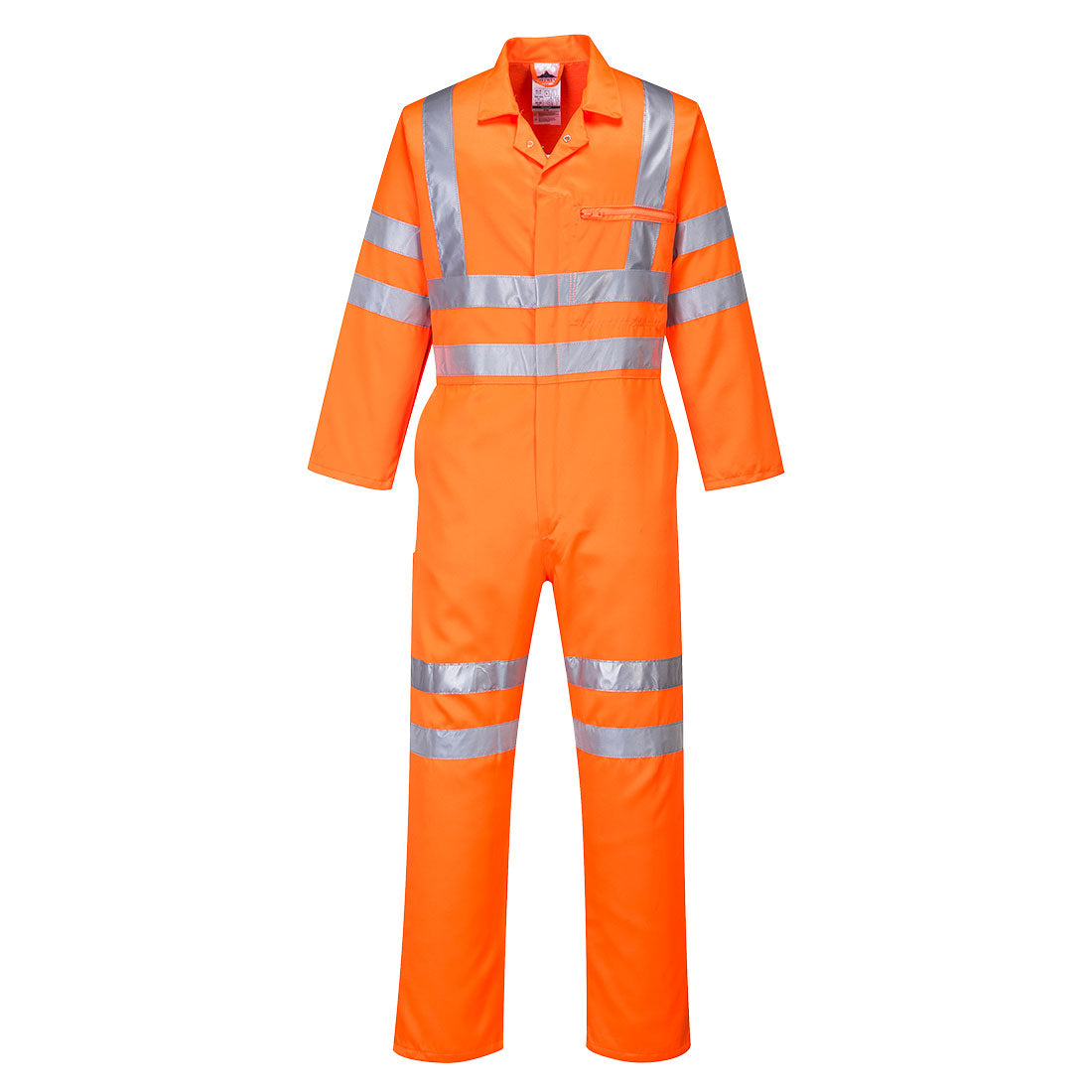 Warnschutzoverall, orange, mit breiten Reflexstreifen an Brust und Beinen
