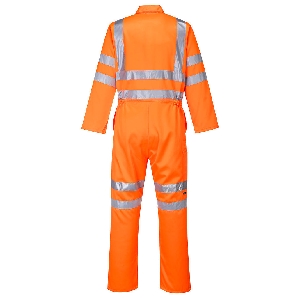 Warnschutzoverall-Rückansicht, orange, Reflexstreifen quer an Rumpf und Armen