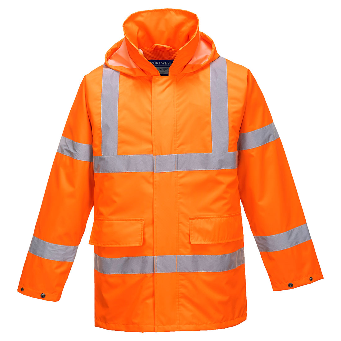 Warnschutz-Jacke mit Kapuze, orange, mit reflektierenden Streifen