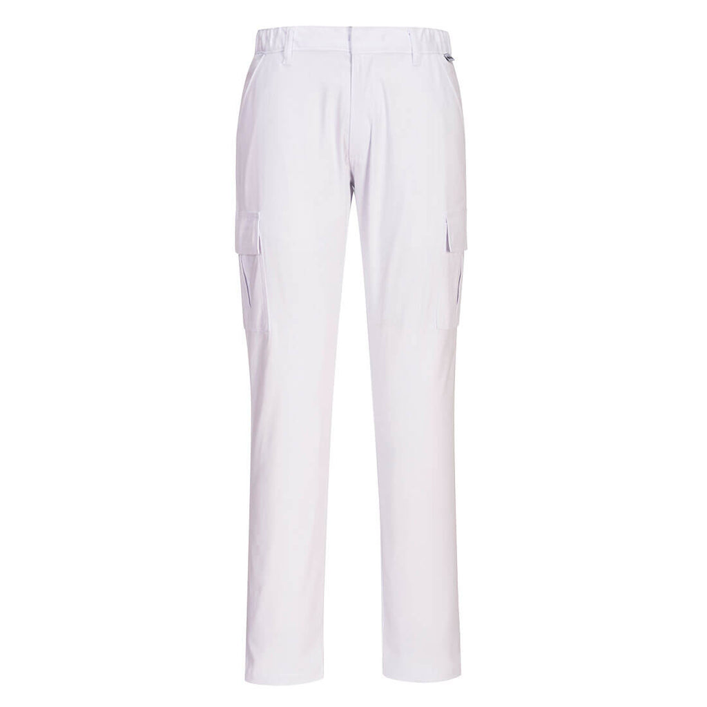 Portwest Stretch-Combat-Hose in Weiß mit Cargo-Taschen und Knöcheltasche