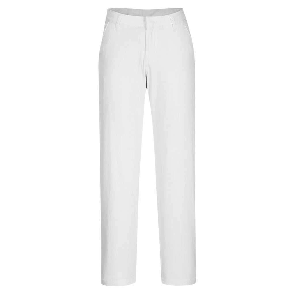 Damen Slim-Chinohose in Weiß, gerade Beinform, Bund mit Eingriff vorne