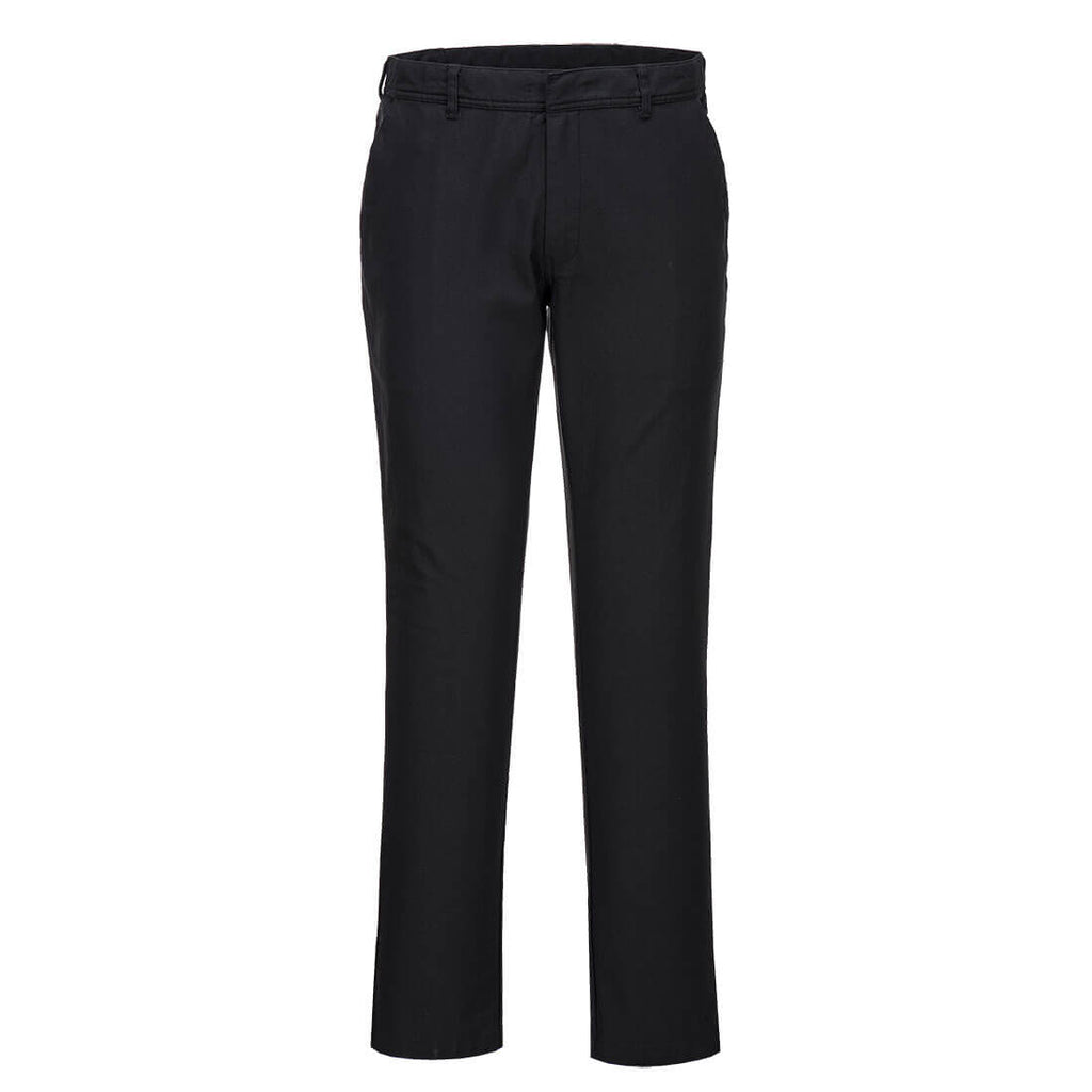 Damen-Slim-Chinohose in Schwarz mit Knopfleiste, Gürtelschlaufen und vorderen Taschen