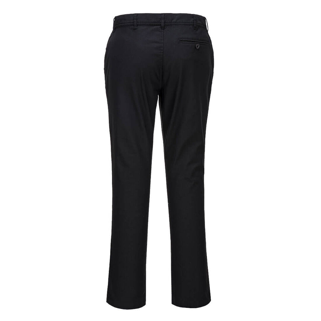 Damen-Slim-Chinohose in Schwarz mit Bundfalten und Gesäßtaschen