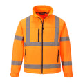 Hi-Vis Softshell-Jacke in Orange mit Kapuze, Reißverschluss und reflektierenden Streifen