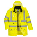 Warnschutz-Traffic-Jacke in Gelb mit Kapuze und reflektierenden Streifen, 7-in-1