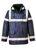 Portwest Iona Lite Jacke S433 in Marineblau mit Kapuze und reflektierenden Streifen