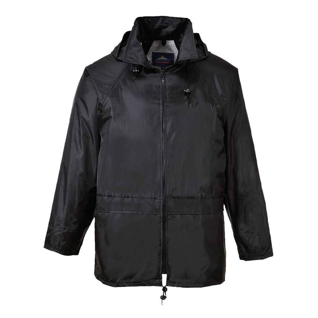 Portwest Regenjacke S440: dunkle marineblaue Jacke mit Reißverschluss und Kapuze