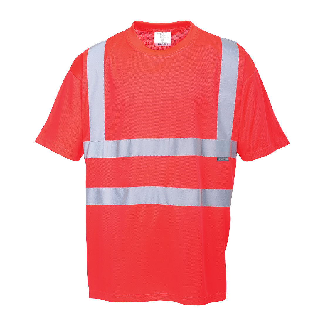 Warnschutz-T-Shirt rot mit kurzen Ärmeln und breiten Reflexstreifen