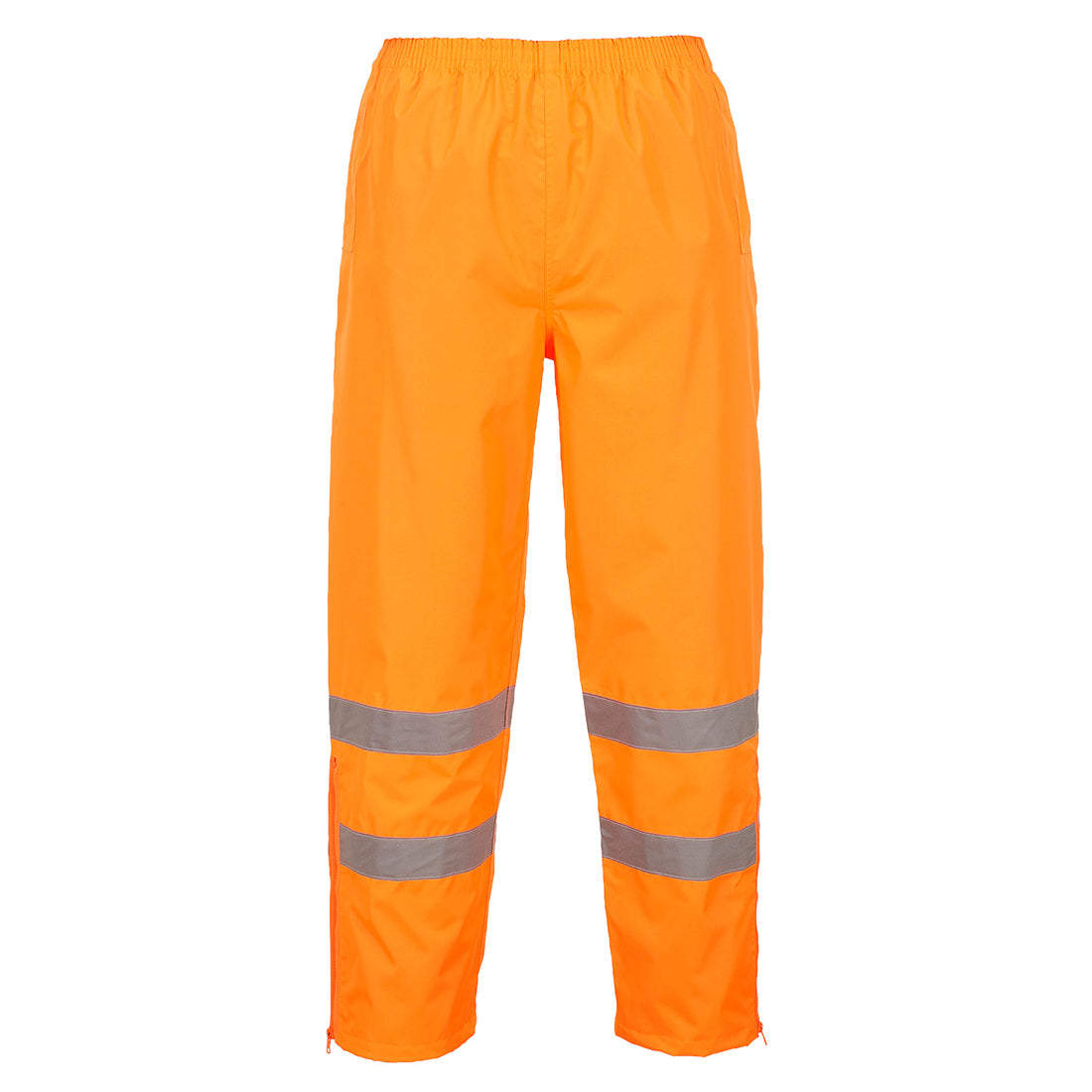 Warnschutzhose in Orange mit zwei breiten Reflexstreifen an den Beinen