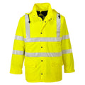 Warnschutz-Winterjacke in Gelb mit Kapuze und reflektierenden Streifen vorn