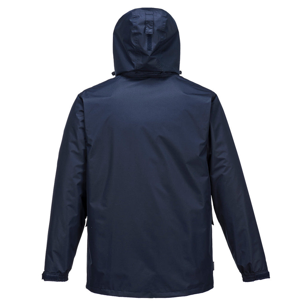 3-in-1 Jacke dunkelblau mit hochstehender Kapuze, Rückenansicht