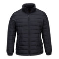 Damen-Steppjacke schwarz mit durchgehendem Reißverschluss und Steppnähten, Stehkragen