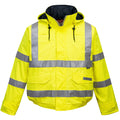 Warnschutz-Regenschutzjacke gelb mit Kapuze und reflektierenden Streifen, Frontreißverschluss
