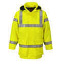 Warnschutz-Regenjacke mit Kapuze, gelb und reflektierenden Streifen