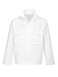 Portwest Malerjacke in Weiß mit Stehkragen, Reißverschluss und zwei Brusttaschen, lange Ärmel