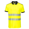 Warnschutz-Poloshirt in Gelb mit schwarzen Bündchen und Reflexstreifen, kurzarm