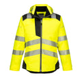 Warnschutz-Regenjacke gelb-schwarz mit Kapuze und Reflexstreifen, vorne