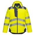 Warnschutz-Regenjacke in Gelb mit reflektierenden Streifen, Reißverschluss und Kapuze