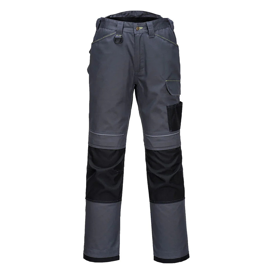 Arbeitshose mit schmalen Taschen und Kniebesatz, dunkelgrau mit schwarzen Einsätzen