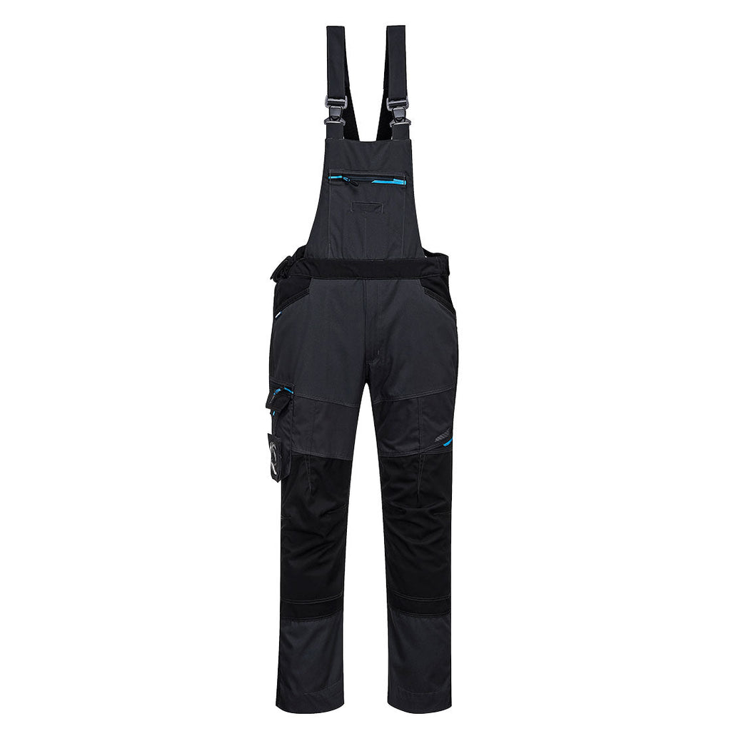 Latzhose mit Brustlatz, verstellbaren Trägern, Front- und Beintaschen (blau akzentuiert)